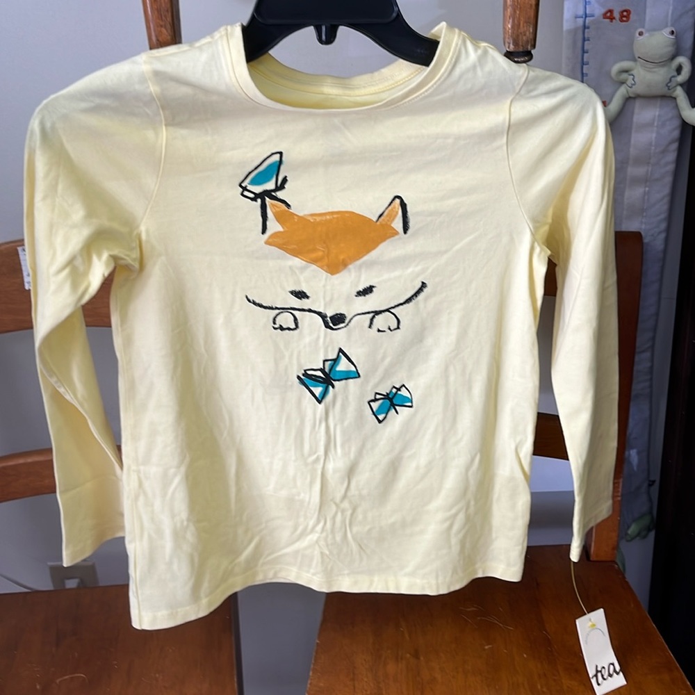 NWT Shiba Butterfly by Tea Collection Long Sleeve T Shirt Banana Yellow Size 12